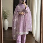 Elegant Dusty Embroidered 3-Piece Shalwar Suit