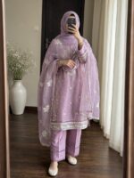 Elegant Dusty Embroidered 3-Piece Shalwar Suit