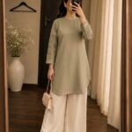 Pleated Sleeve Round Neck Top