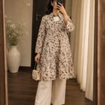 Leaf Printed High-Low Shirt Dress