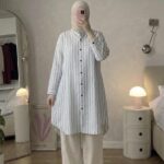 Casual Striped Button-Down Long Tunic Top