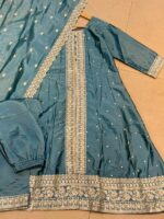 Elegant Teal Blue Embroidered 3-Piece Shalwar Set - Image 3