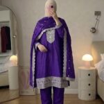 Royal Purple Embroidered 3-Piece Shalwar Set
