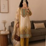 Elegant Cream & Mustard Embroidered 3-Piece Kurti Suit Set