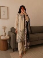Ethereal Beige Silk Blend Embroidered Kurta Set with Designer Dupatta