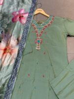 Sage Green Floral Printed 3-Piece Shalwar Set - Image 2