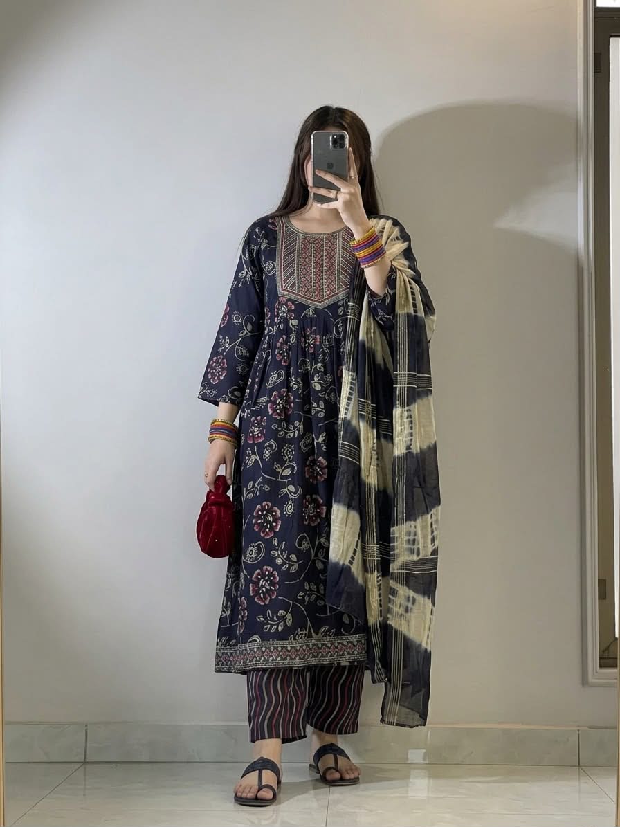 5c11d783-7565-456f-b0cb-c69f0c4aa193 Floral Printed & Tie-Dye 3-Piece Shalwar Set - Image 1