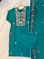 Teal Blossom Embroidered 3-Piece Shalwar Set - Image 3