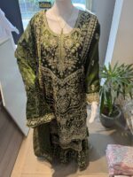 Opulent Emerald Green Heavy Embroidered 3-Piece Sharara Set - Image 2