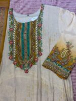 Elegant Cream & Mustard Embroidered 3-Piece Kurti Suit Set - Image 2