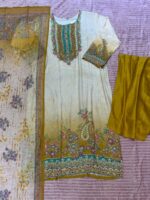Elegant Cream & Mustard Embroidered 3-Piece Kurti Suit Set - Image 3