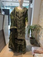 Opulent Emerald Green Heavy Embroidered 3-Piece Sharara Set - Image 3