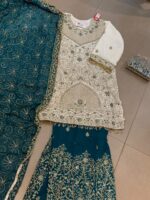  "Royal Peacock" – Heavy Gold & Teal Embroidered Sharara Set - Image 3
