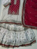 Luxurious White & Maroon Embroidered Sharara Set - Image 5
