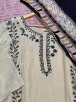 Ethereal Beige Silk Blend Embroidered Kurta Set with Designer Dupatta - Image 2