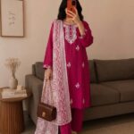 Beautiful Magenta Embroidered Shalwar Set