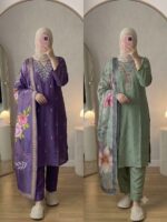Dusty Mauve Floral Printed 3-Piece Shalwar Set