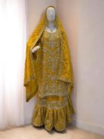 Radiant Mustard Gold Heavy Embroidered 3-Piece Sharara Set