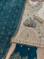  "Royal Peacock" – Heavy Gold & Teal Embroidered Sharara Set - Image 2