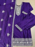 Royal Purple Embroidered 3-Piece Shalwar Set - Image 3