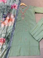 Sage Green Floral Printed 3-Piece Shalwar Set - Image 3
