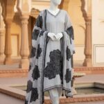 Elegance in Monochrome: Printed 3-Piece Stitched Suit