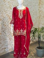Radiant Ruby: Embellished 3-Piece Suit