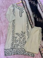 Ethereal Beige Silk Blend Embroidered Kurta Set with Designer Dupatta - Image 4