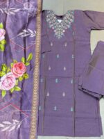 Dusty Mauve Floral Printed 3-Piece Shalwar Set - Image 4