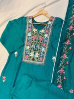 Teal Blossom Embroidered 3-Piece Shalwar Set - Image 2