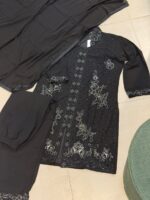 Sophisticated Black Embroidered 3-Piece Shalwar Set - Image 2