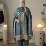Elegant Teal Blue Embroidered 3-Piece Shalwar Set