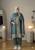 Elegant Teal Blue Embroidered 3-Piece Shalwar Set