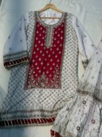 Luxurious White & Maroon Embroidered Sharara Set - Image 2