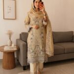  Elegant Beige Embroidered 3-Piece Suit