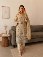  Elegant Beige Embroidered 3-Piece Suit